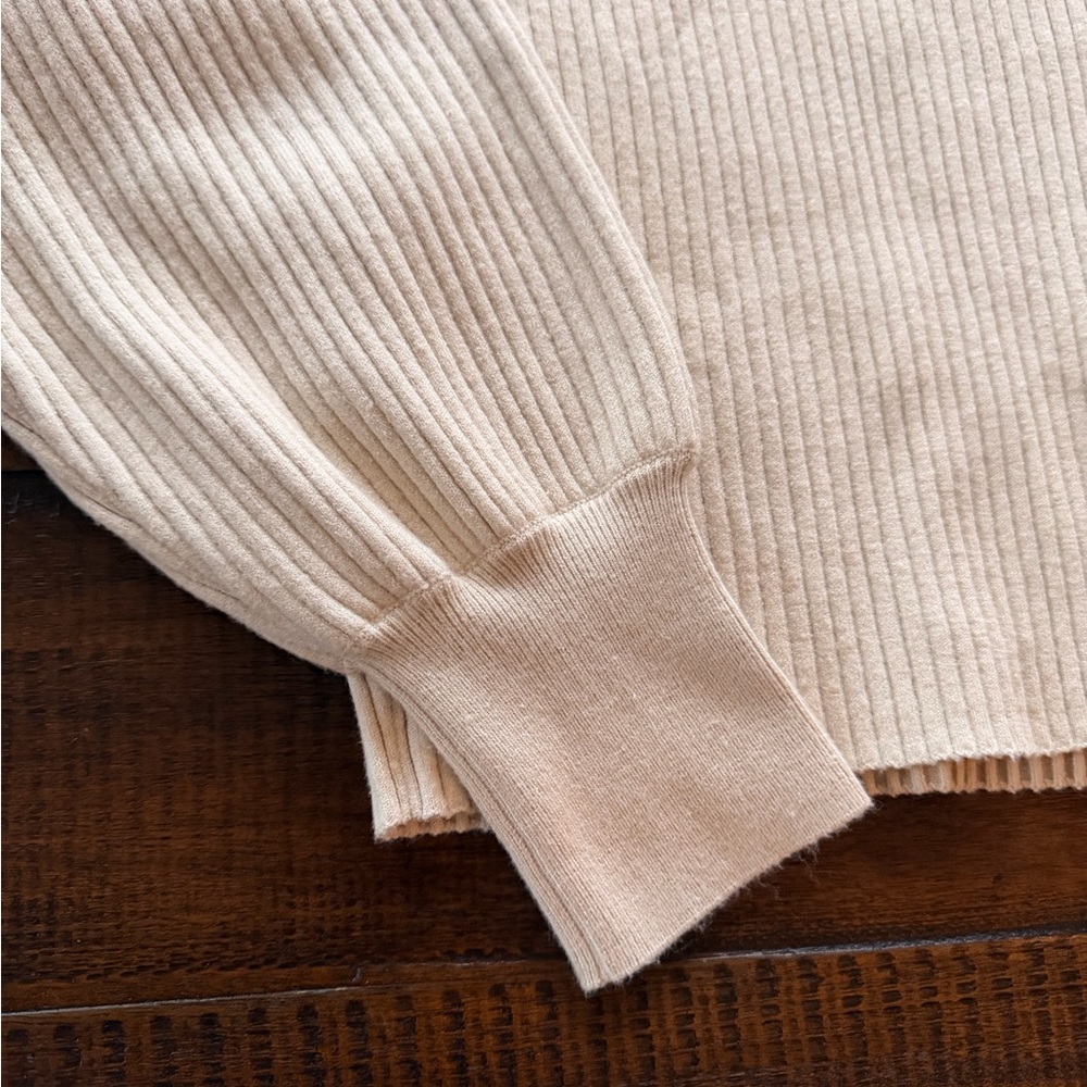 Good American Cream Ribbed Turtleneck Sweater - Women's Cozy Pullover - Picture 3 of 4